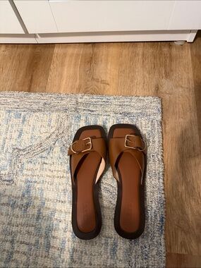 J. Crew Tan Brown Buckle Slide Mules